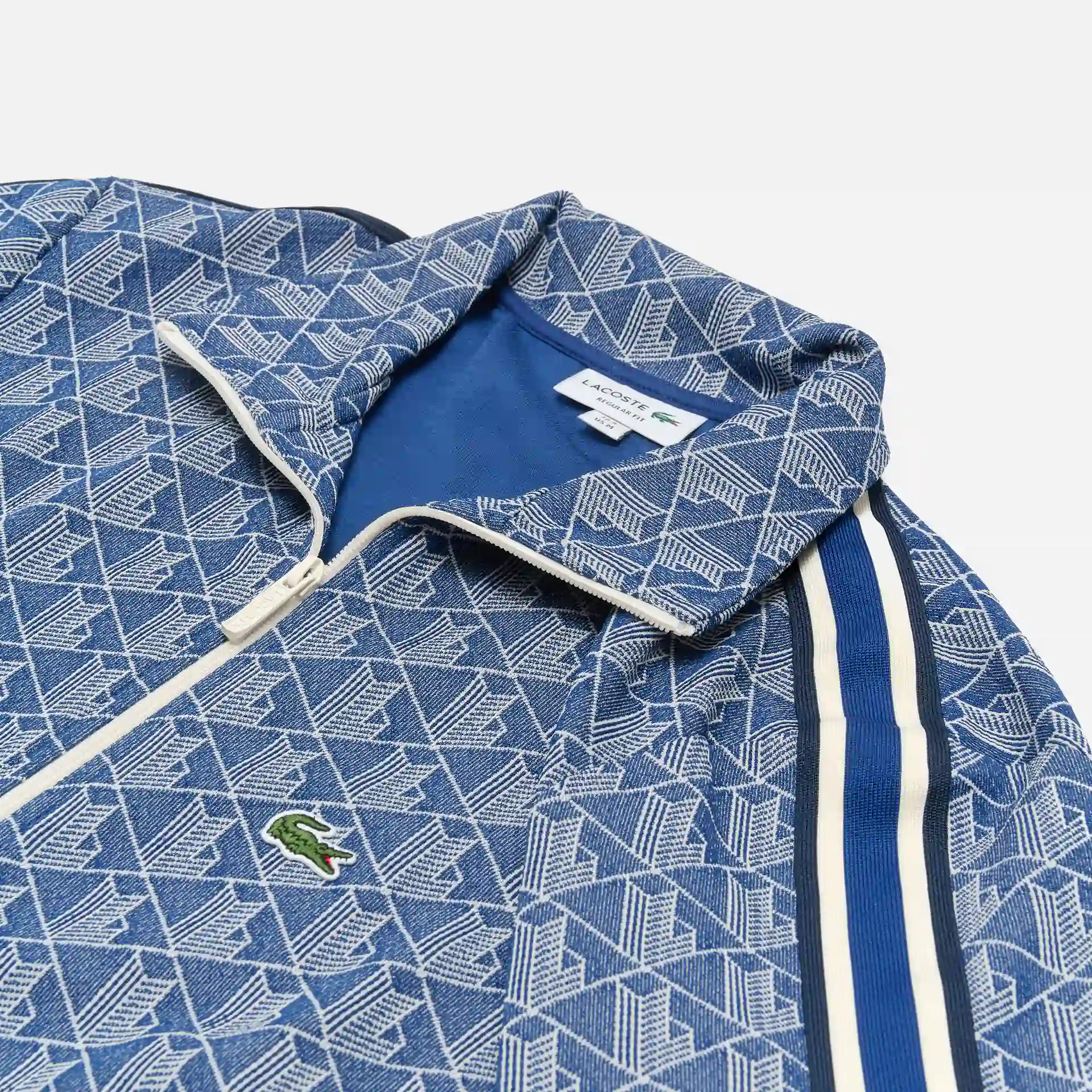 Lacoste Monogram and Stripe Band Zipped Sweatjacket Methylene/Flour