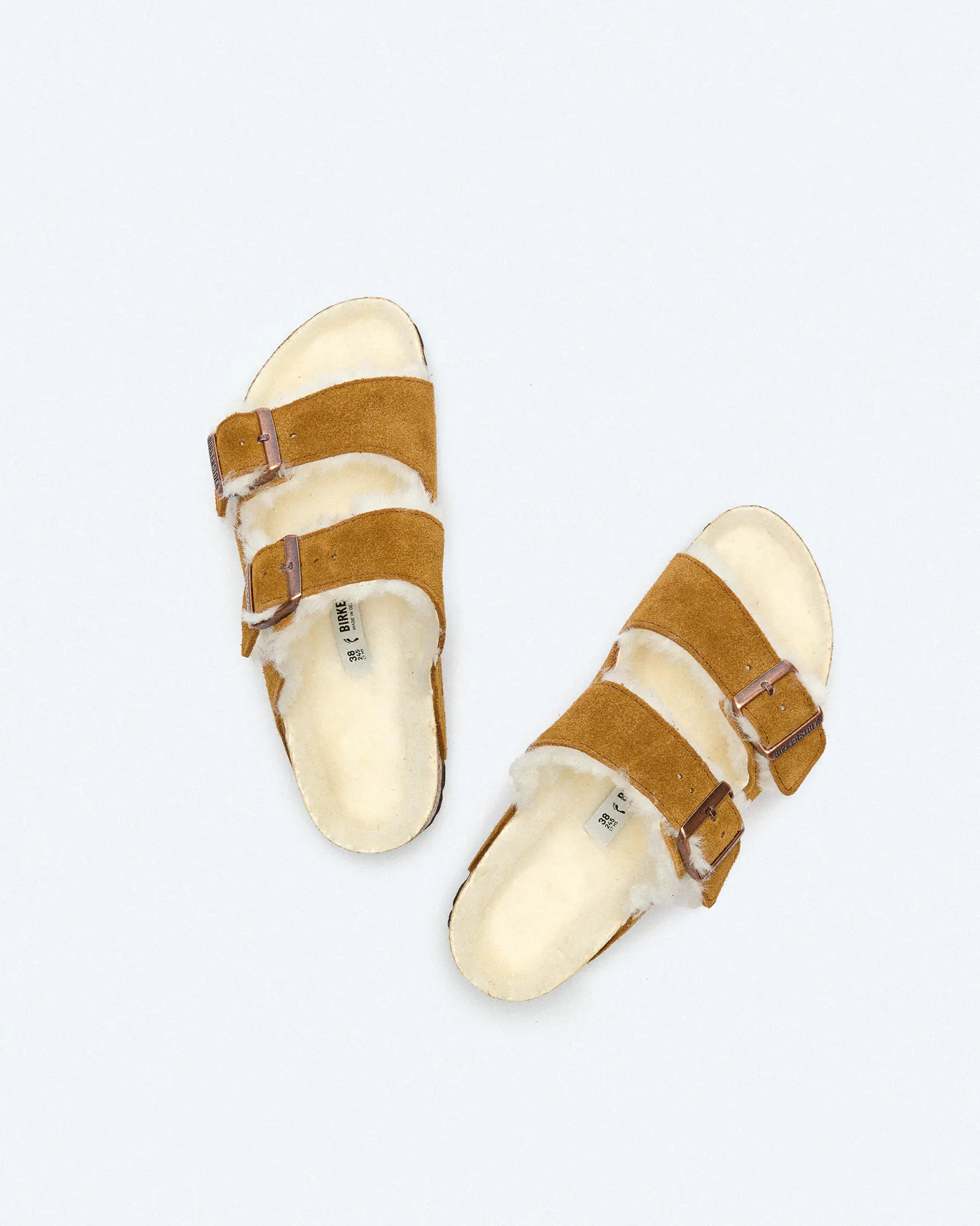 Birkenstock Arizona Narrow Shearling Suede Leather Fur Sandals Mink