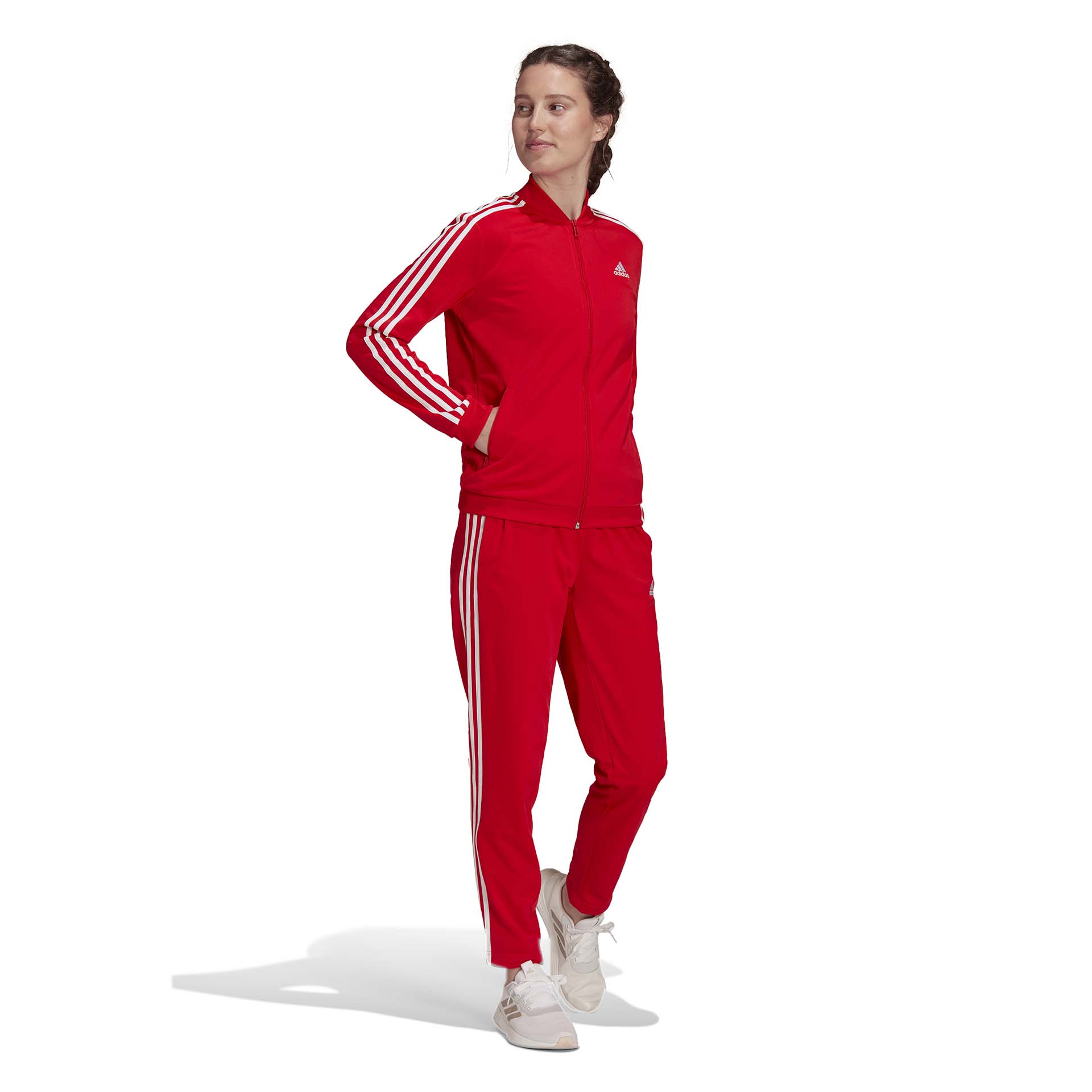 adidas women's 3 Stripes Track suit Vivid Red / White