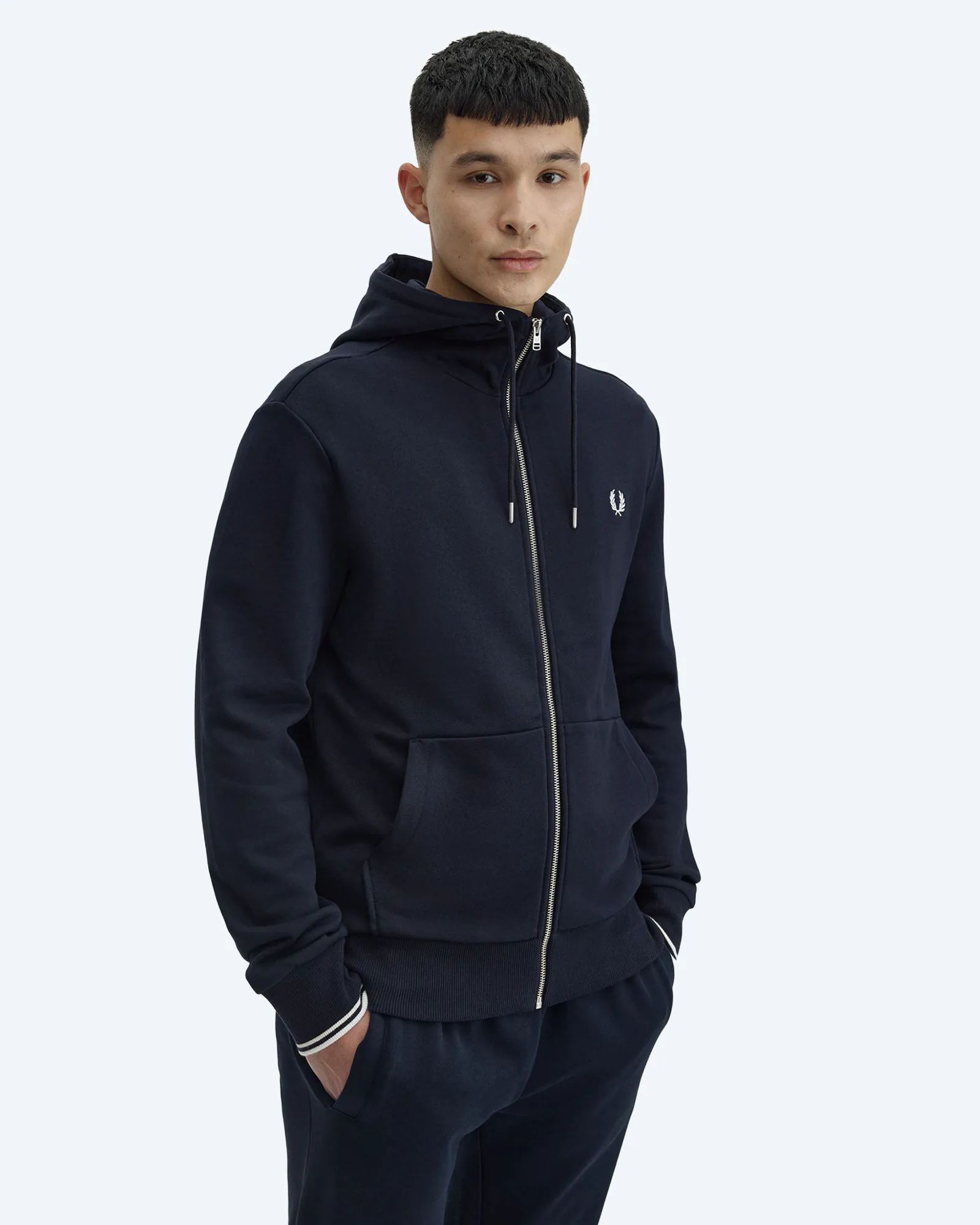 Fred Perry Hooded Zip Through Sweatshirt Navy