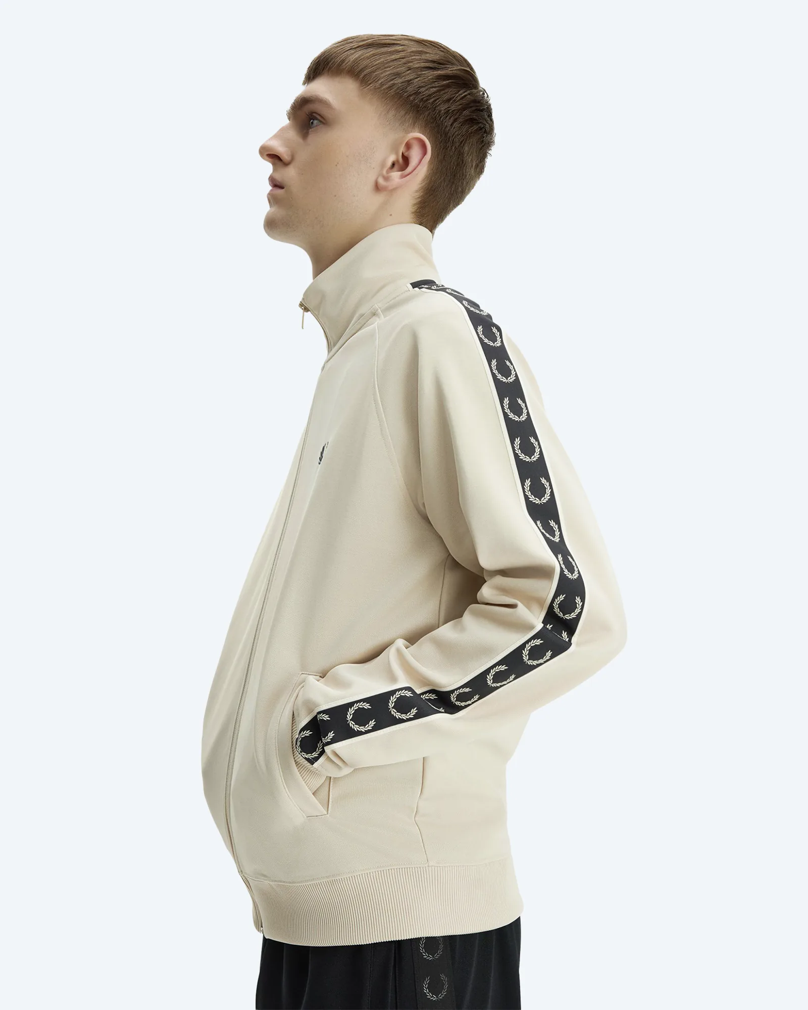 Contrast Tape Track Jacket Oatmeal