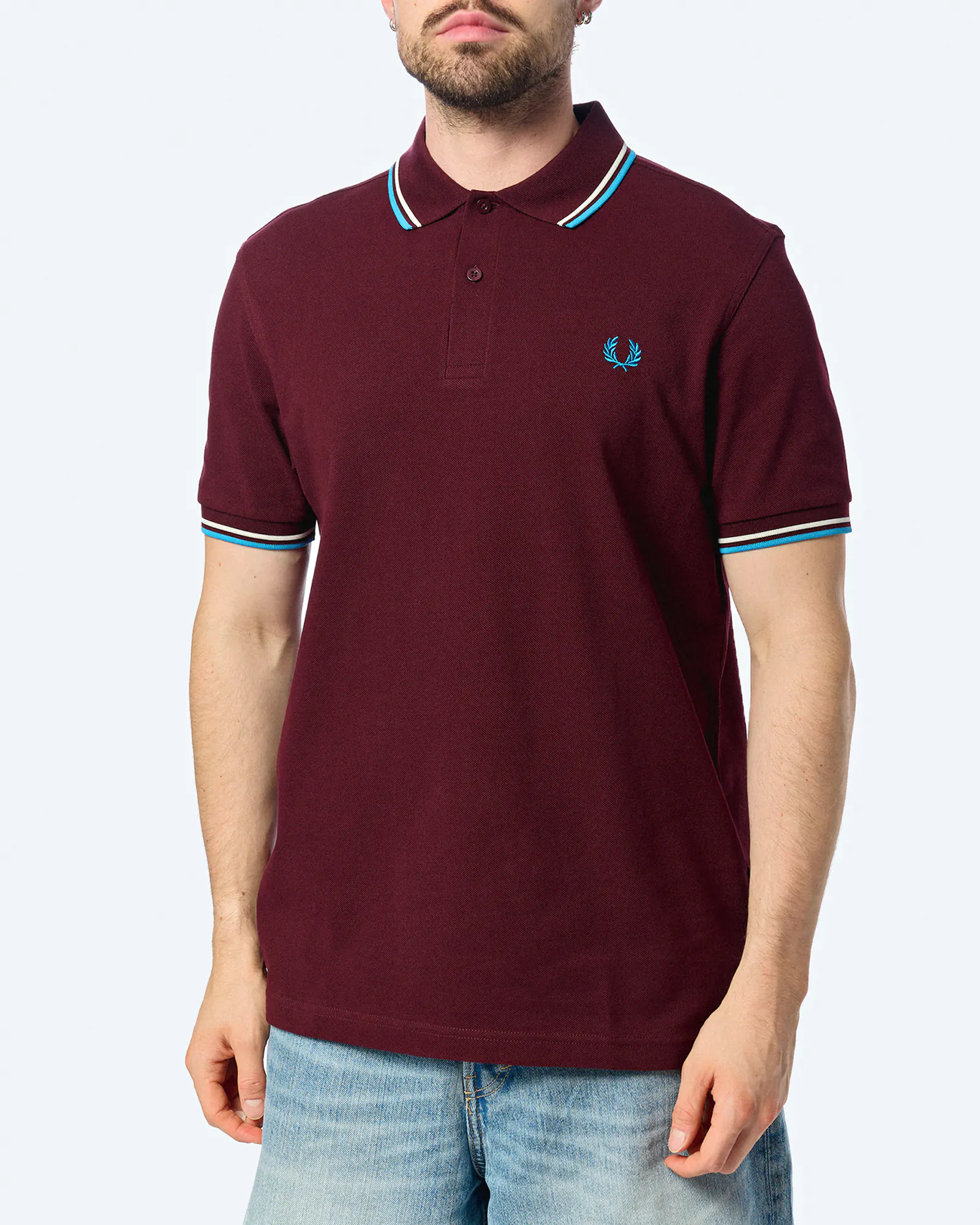 Fred Perry Twin Tipped Polo Shirt Oxblood/Ecru/Court Blue