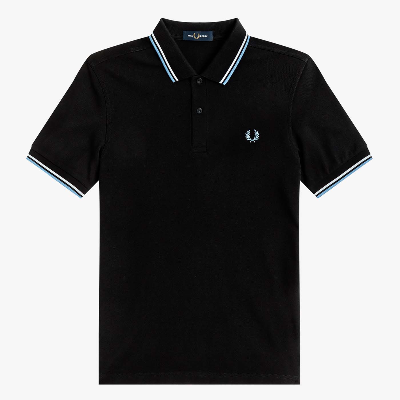 Fred Perry Poloshirt mit Doppelstreifen Black/White/Sky
