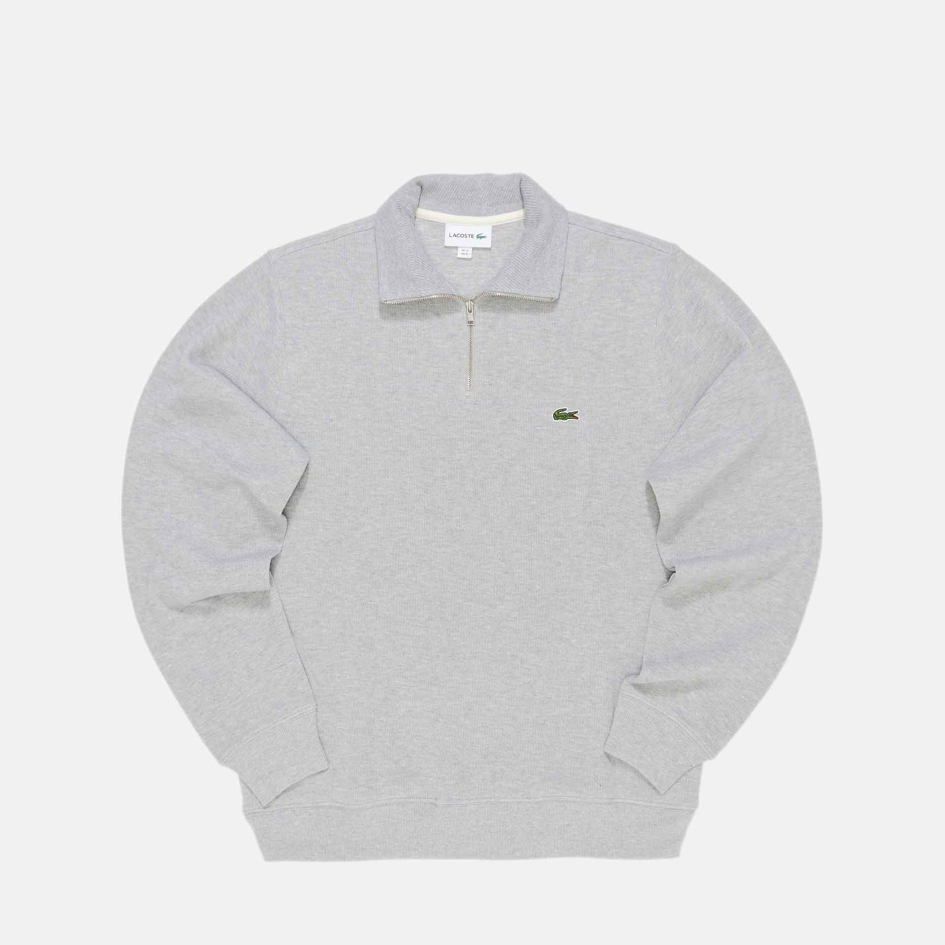 Lacoste Stand-Up Collar Cotton Half-Zip Pullover Silver Chine