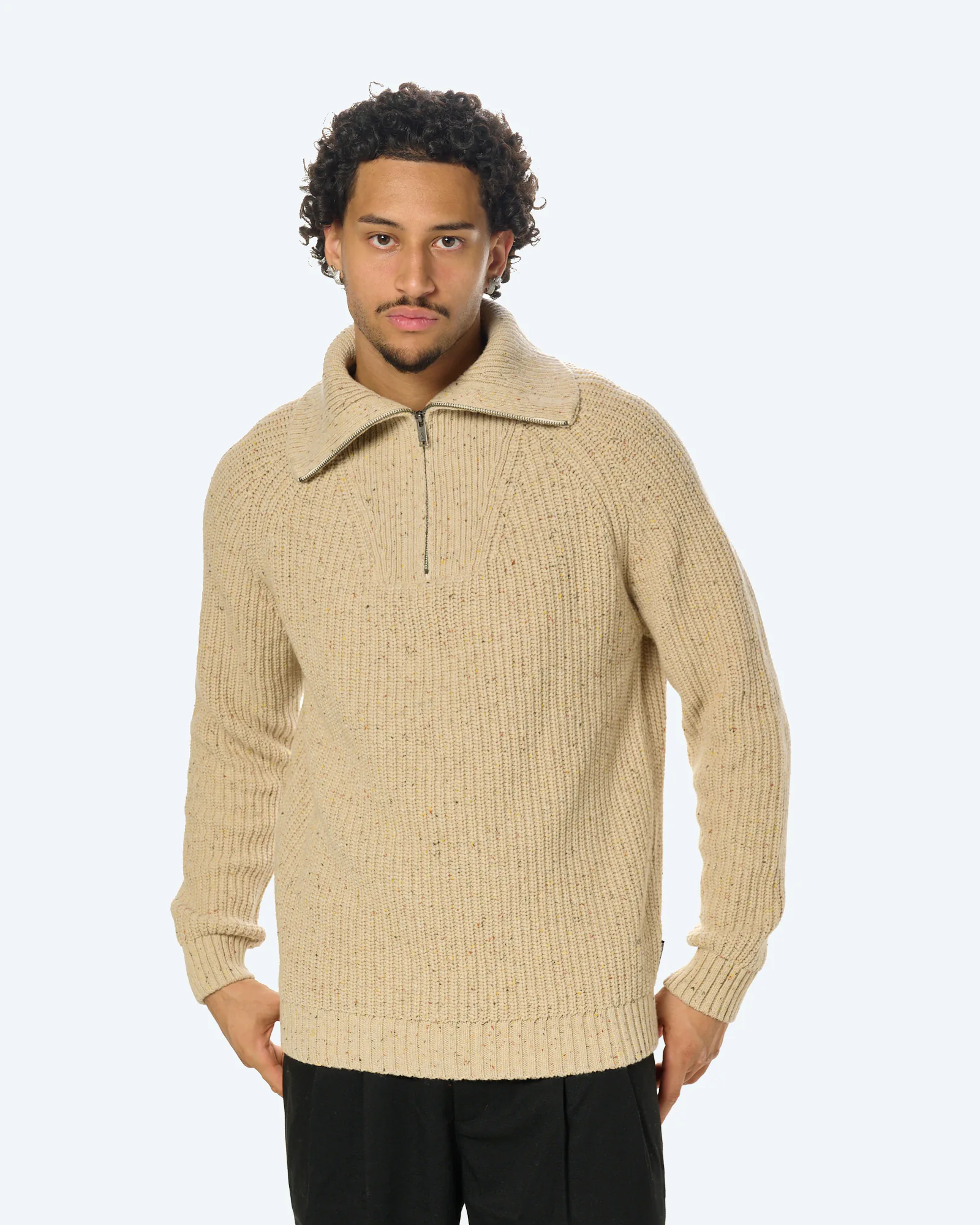 Tweed Knit Troyer Sandstone Tweed