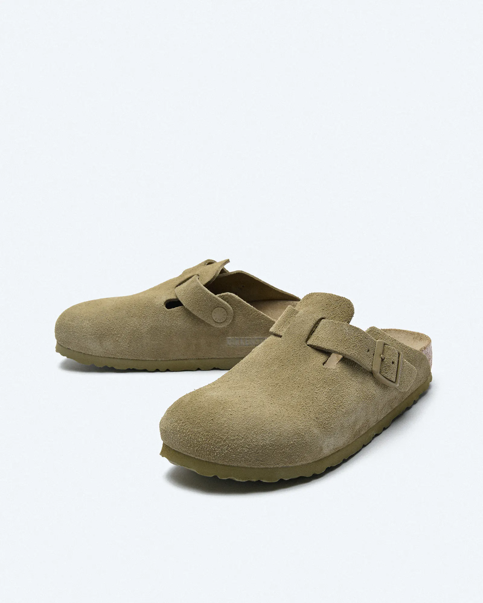 Birkenstock Men Boston Suede Leather Sandals Faded Khaki