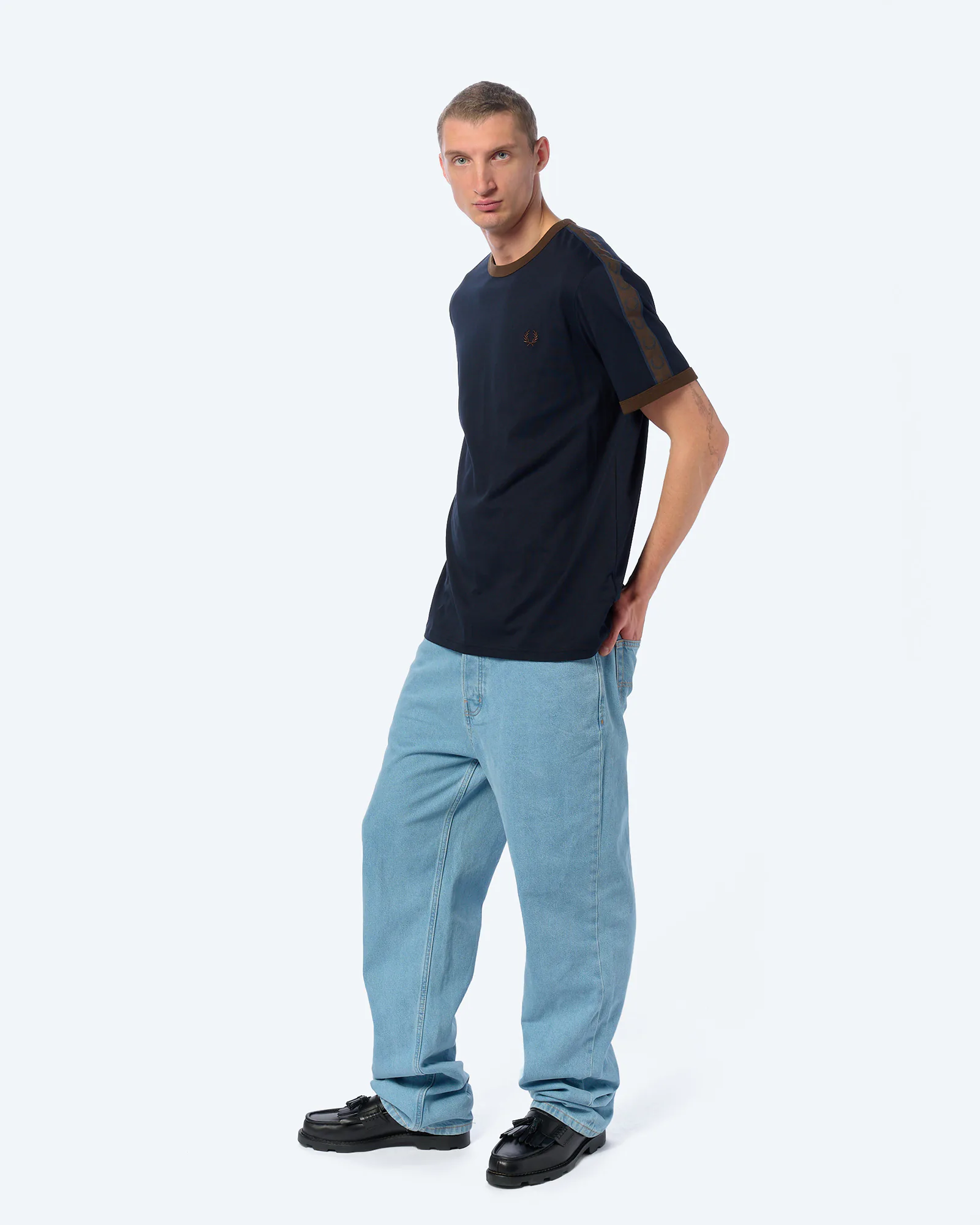 Fred Perry Contrast Tape Ringer T-Shirt Navy/Burnt Tobacco Fred Perry Contrast Tape Ringer T-Shirt Navy/Burnt Tobacco