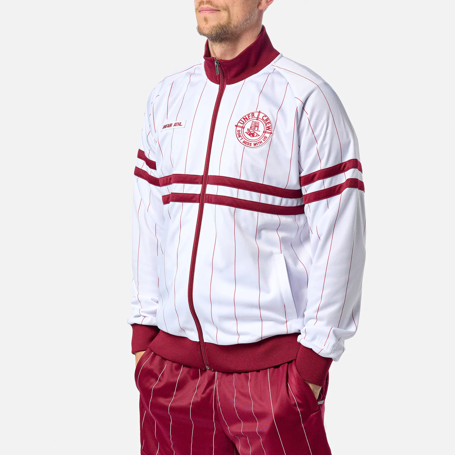 Unfair Athletics DMWU Tracktop Pinstripes White/Burgundy