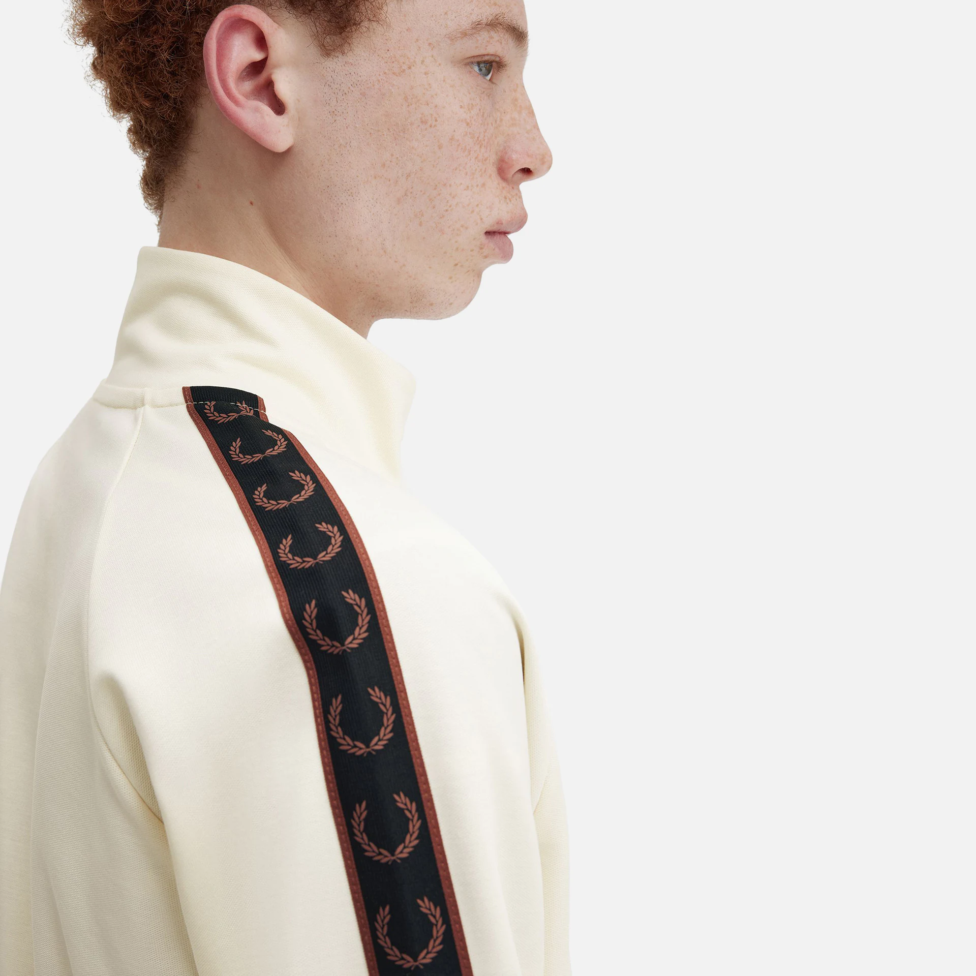Fred Perry Contrast Taped Track Jacket Ecru/Whiskey Brown