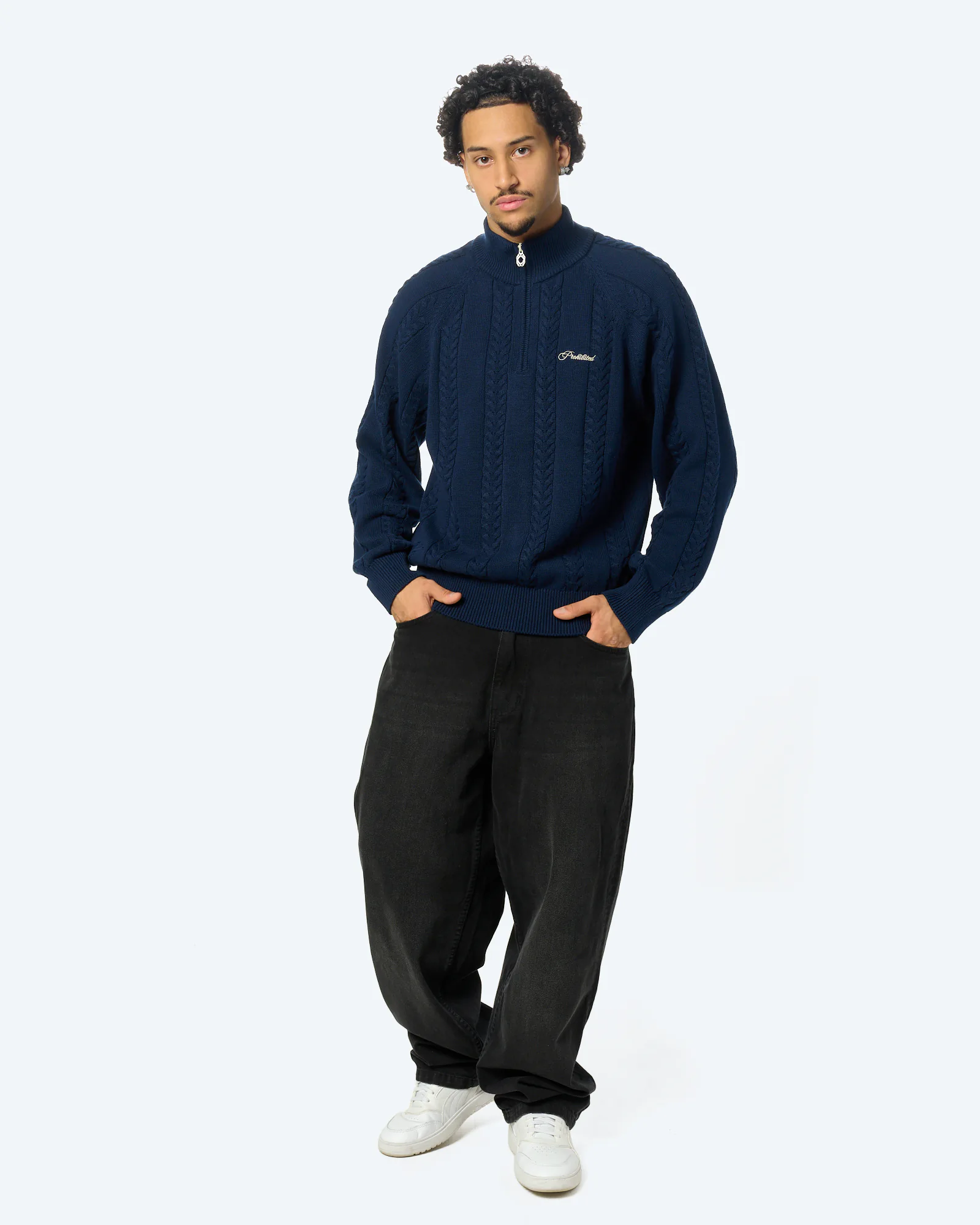 Cable Knit Quarter-Zip Navy