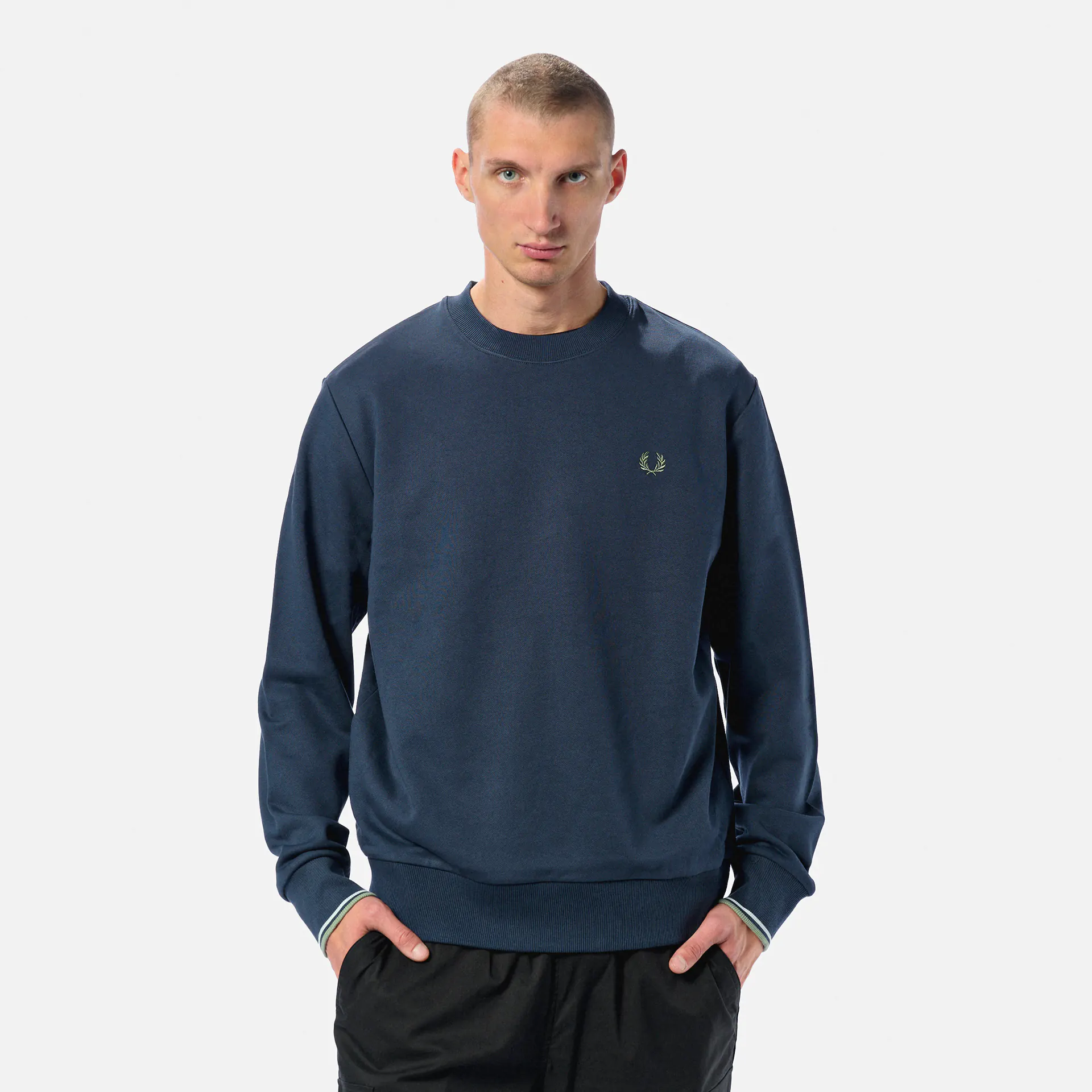 Fred Perry Crew Neck Sweatshirt Dark Airforce/Light Ice/Bayleaf