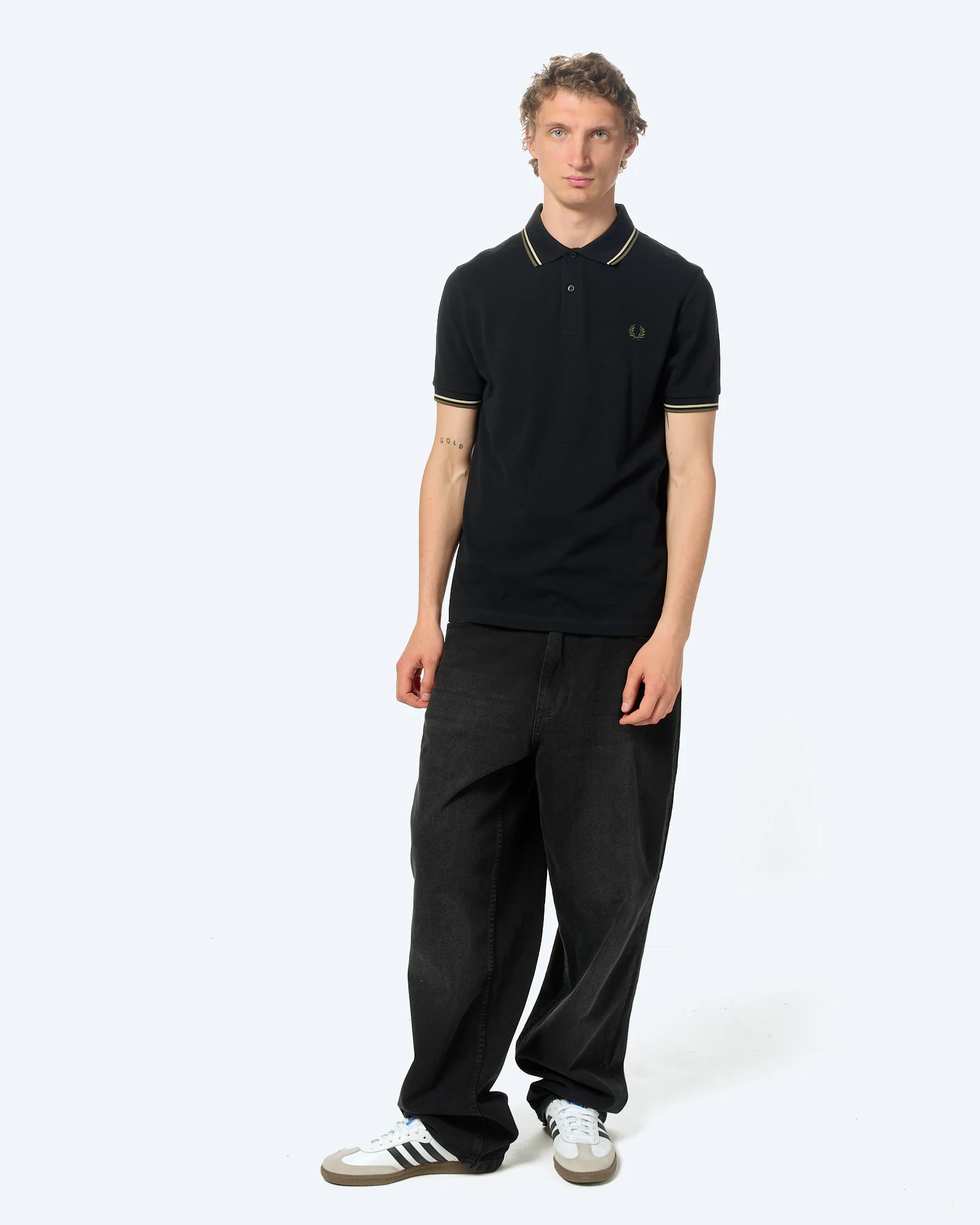 Fred Perry Twin Tipped Polo Shirt Black/Oatmeal/Laurel Wreath Green