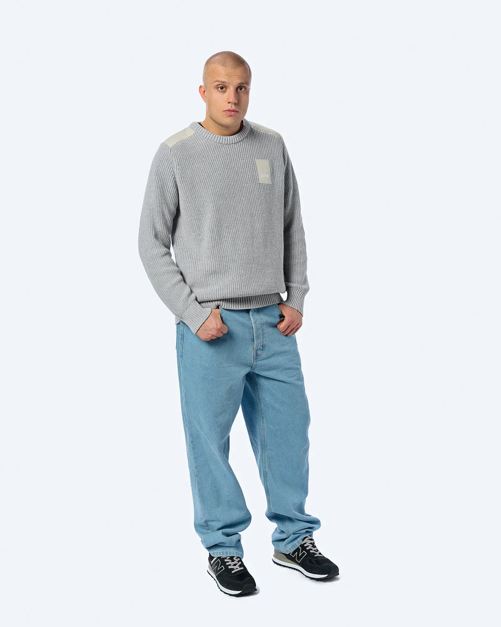Unfair Athletics Patch Knitwear Sweatshirt Stone Grey